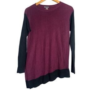 Vince Camuto Colorblock Sweater Size Small Burgundy Black Asymmetrical Hem